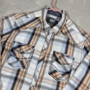 BKE Athletic Fit Pearl Snap Long Sleeve Med  Western Plaid Light Weight Western